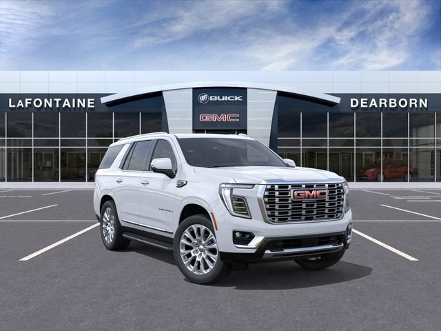 2026 GMC Yukon Denali in Glacier White Tricoat — front three-quarter view