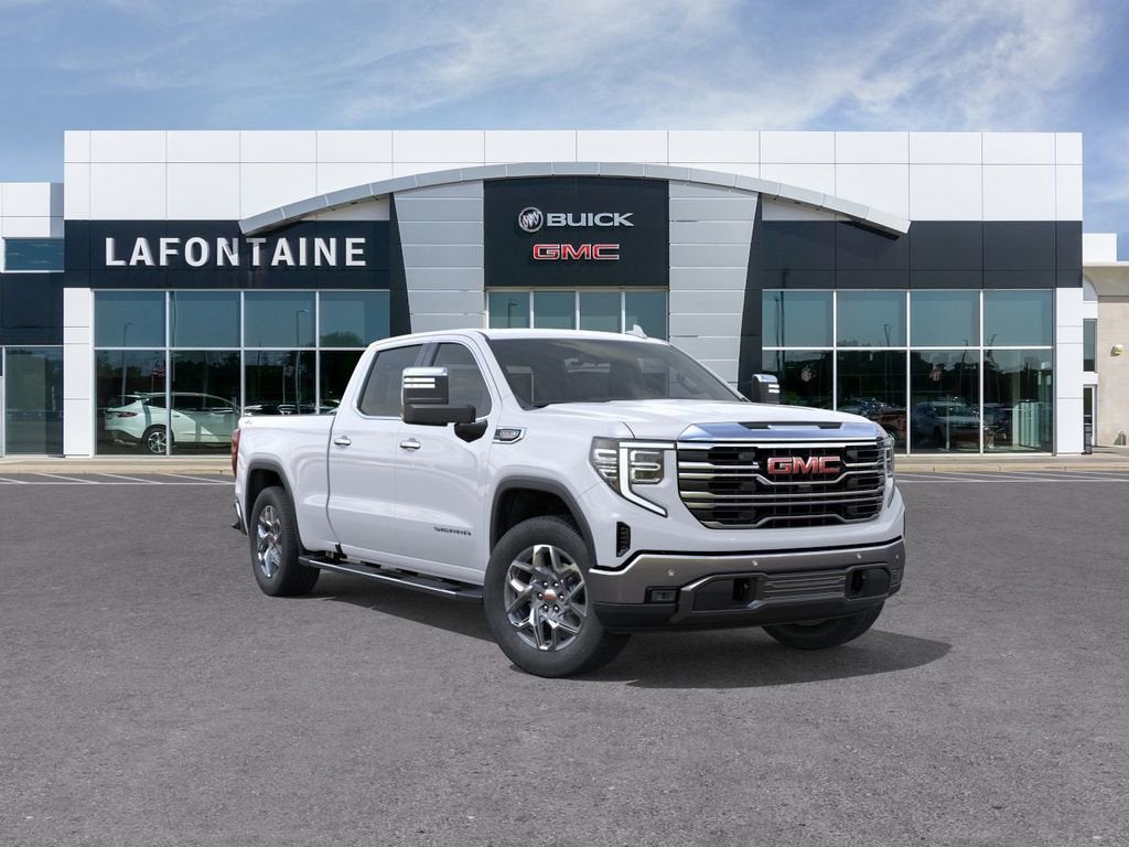 2026 GMC Sierra 1500 SLT in Summit White — front three-quarter view
